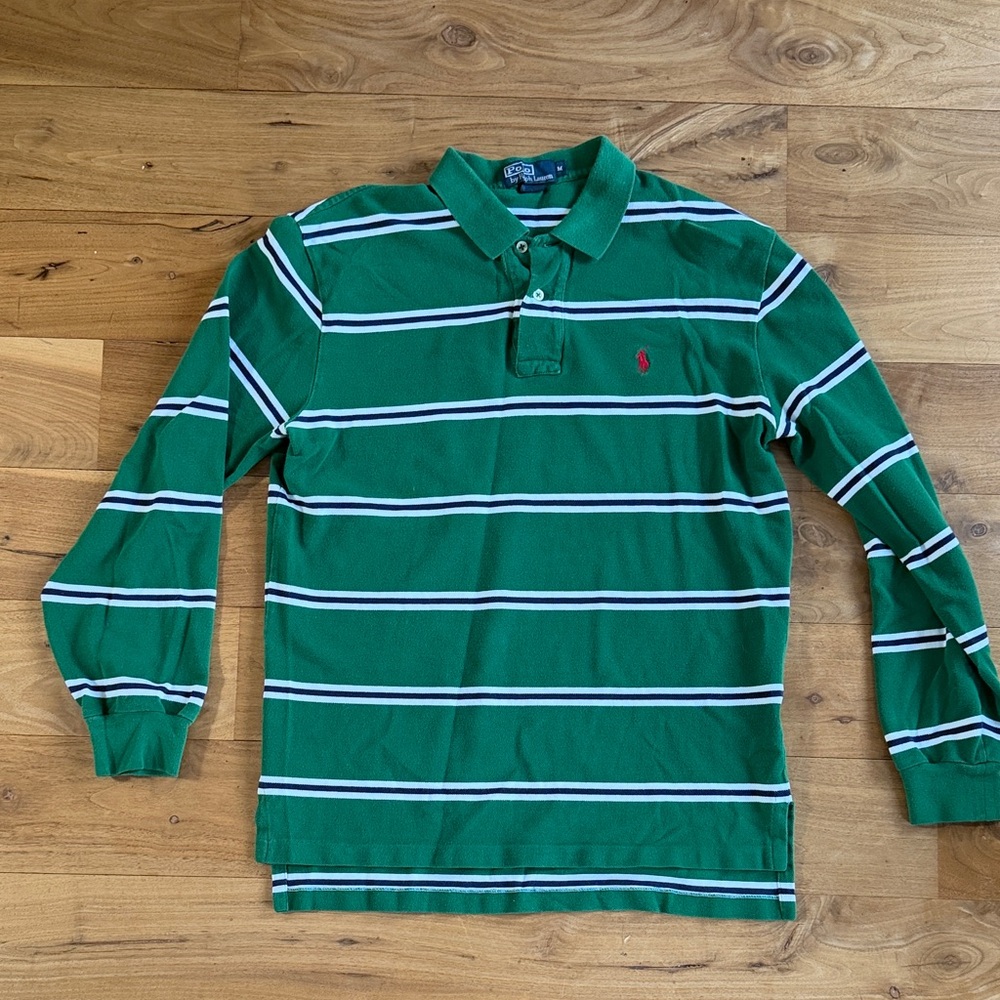 Polo by Ralph Lauren Green Striped Long Sleeve Polo